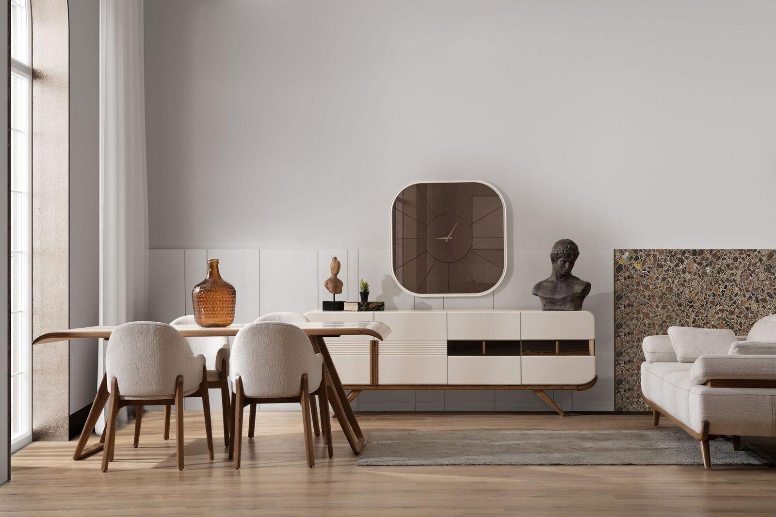 WeiÃ-braune Esszimmer Garnitur Moderner Esstisch 6x PolsterstÃ¼hle 9tlg