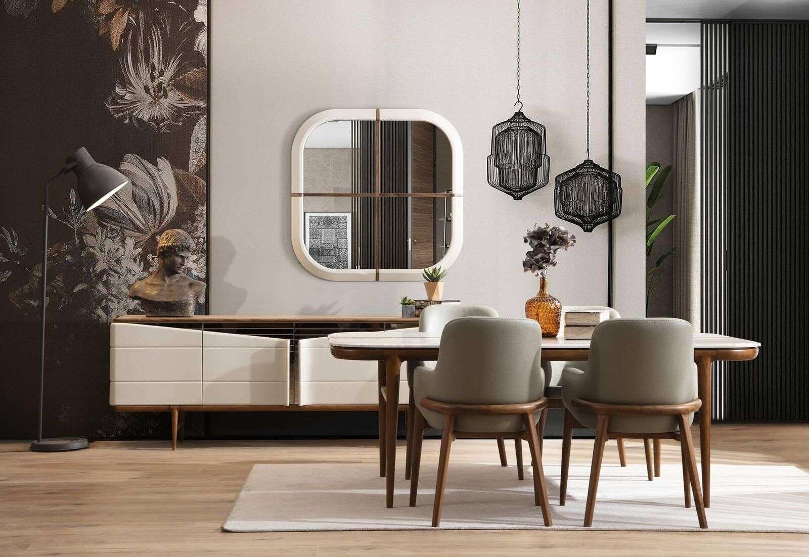 Braun-WeiÃe Esszimmer MÃ¶bel Designer Esszimmergarnitur Luxus 9tlg Set