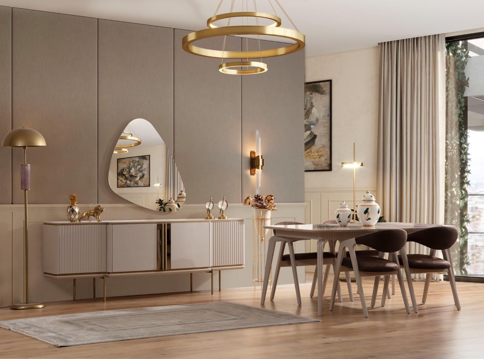 HolzmÃ¶bel Designer Esszimmergarnitur Beiger Esstisch 4x StÃ¼hle Anrichte