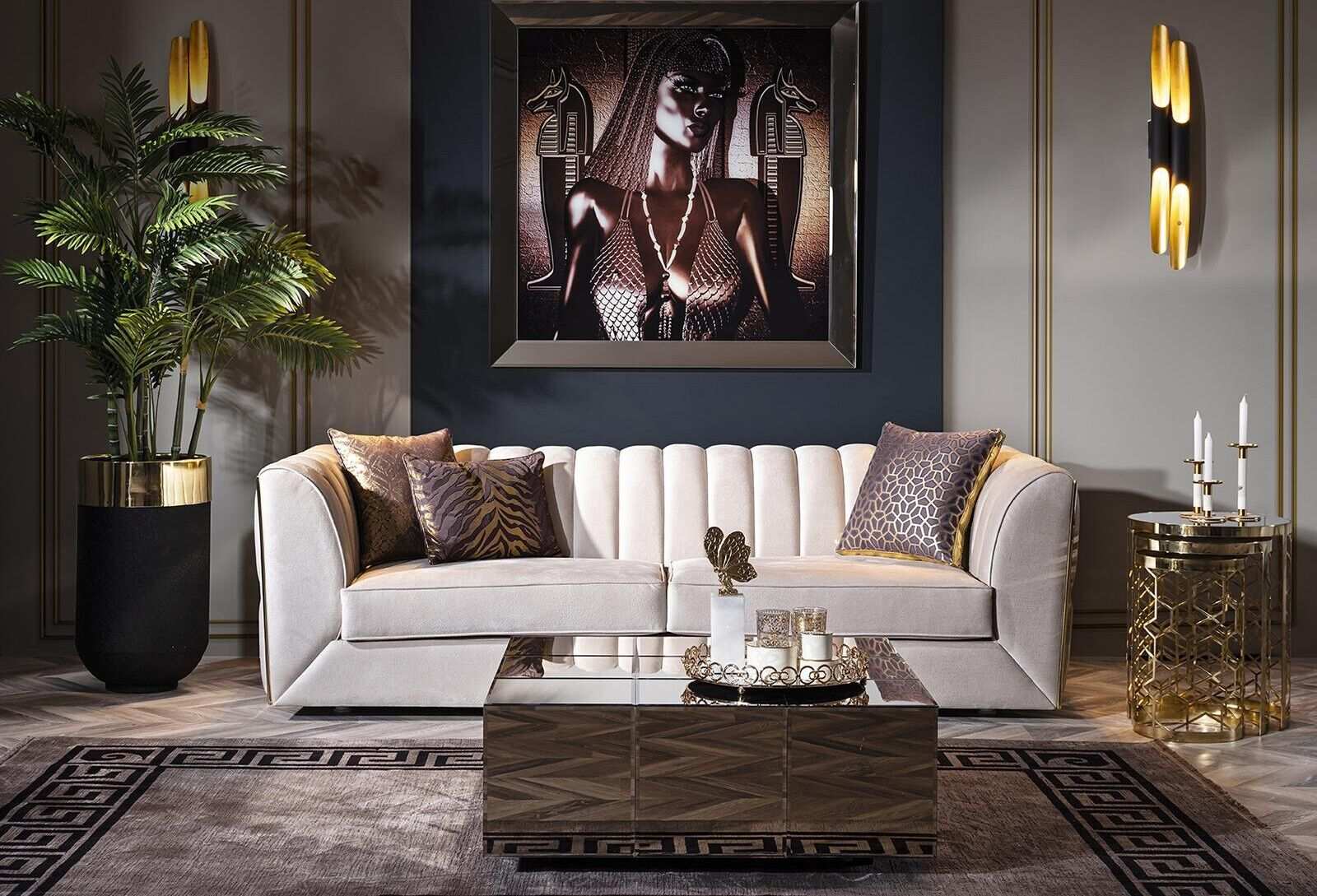 Modernes WeiÃes Sofa Couchtisch Polstercouch Wohnzimmer Textilsofas