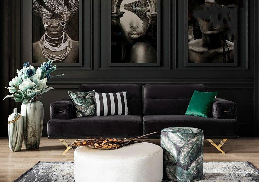 Schwarzes Edelstahl Sofa Moderne Wohnzimmer Couch TextilmÃ¶bel Luxus