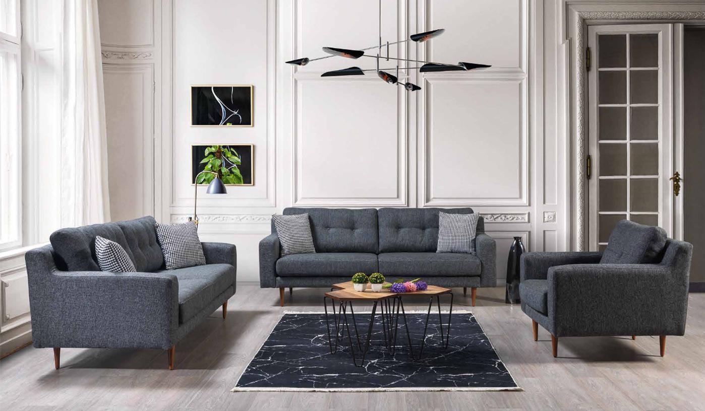 Graues Wohnzimmer Set LuxuriÃ¶se 2x Textil Sofas Designer Polster Sessel