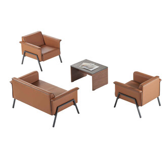 Braune BÃ¼ro Einrichtung Designer Leder Sessel LuxuriÃ¶ser 2-Sitzer Tisch