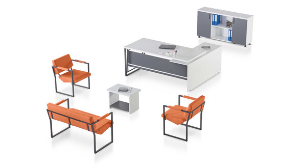 Designer Arbeitszimmer Garnitur BÃ¼rotisch Sideboard Zweisitzer Sessel