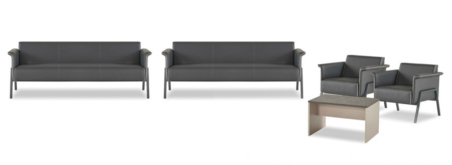 Graues Arbeitszimmer Set 2x Leder 3-Sitzer Moderner BÃ¼ro Beistelltisch