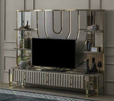 TV StÃ¤nder RTV Lowboard Sideboard Wohnzimmer Gold Grau Luxus Holz Sofort