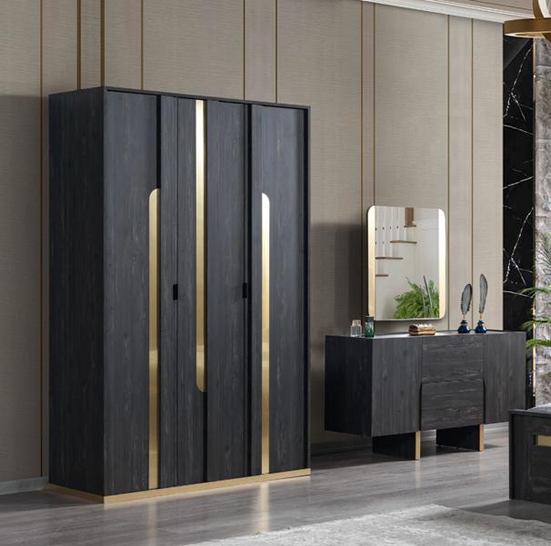 2tlg Schlafzimmer Set Kleiderschrank + Kommode Moderne MÃ¶bel Stil Schwarz