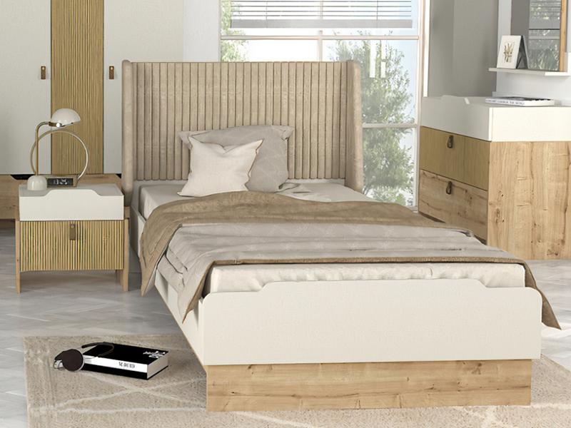 Jugendzimmer 2tlg Set Bett + Nachttisch Moderne MÃ¶bel Kinderzimmer Stil Beige