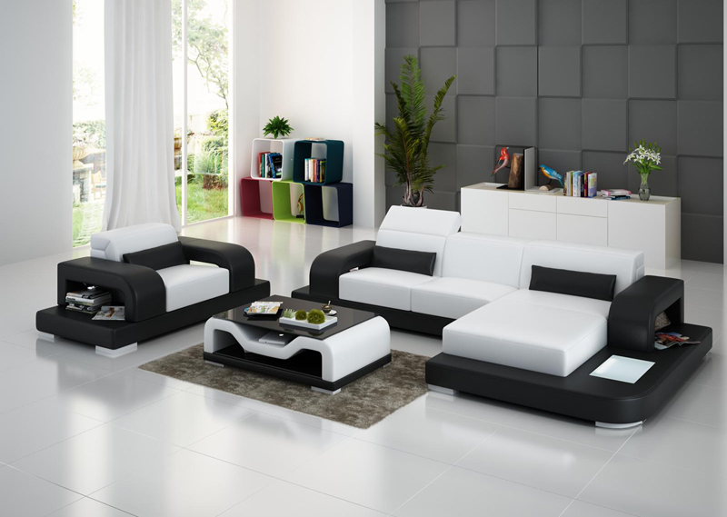 Ledersofa Wohnlandschaft Ecksofa L-fÃ¶rmig 1 Sitzer Garnitur Modern Sofa mit USB