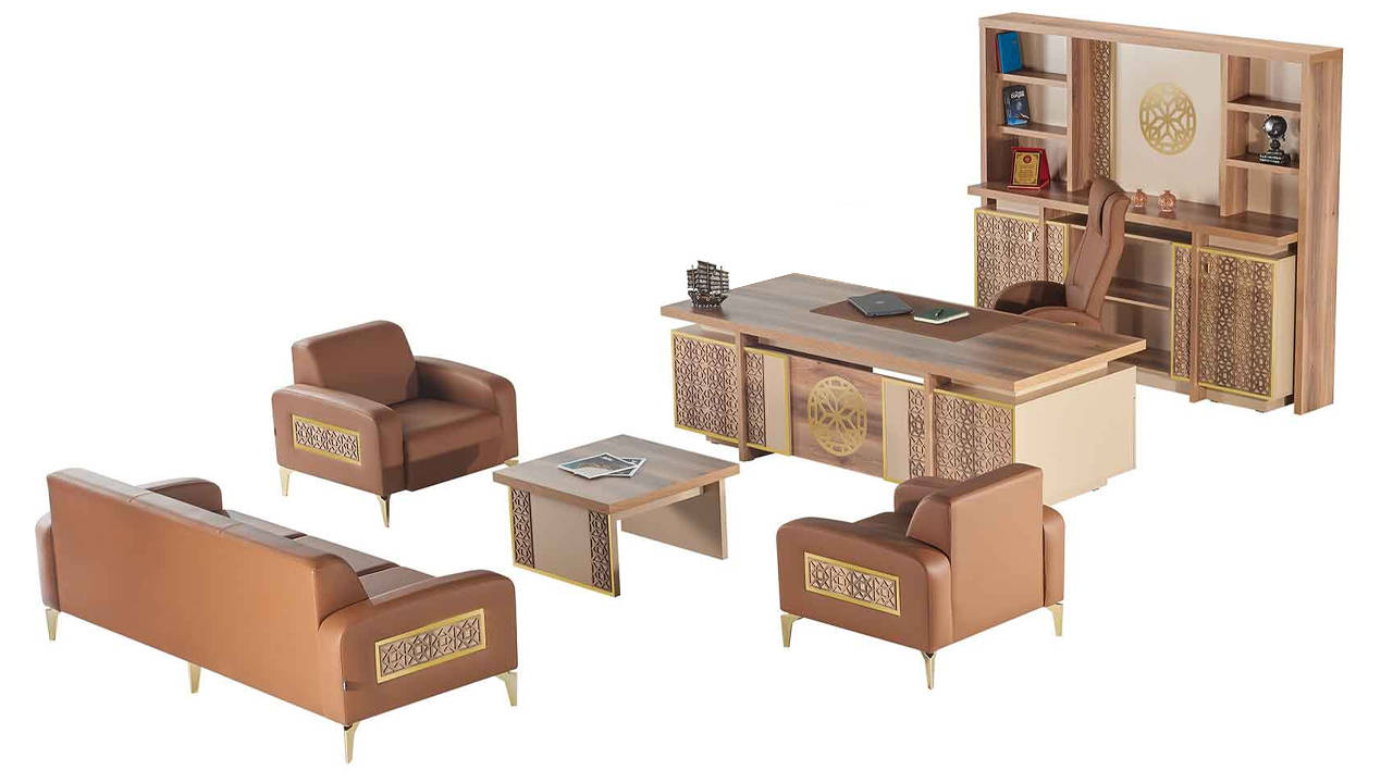 Set Schreibtisch StizmÃ¶bel Stauraum Braun Komnplett Arveitszimmer Holz