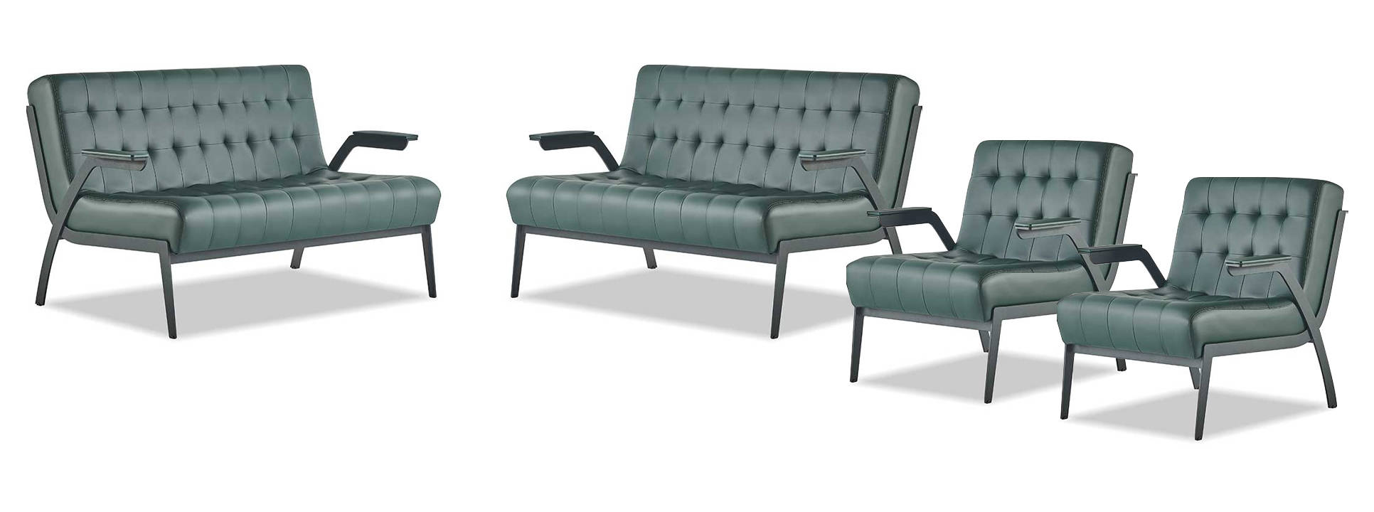 Sofa-Set GrÃ¼n Einfarbig Modern Edelstahl Stil Chesterfield Leder Holz