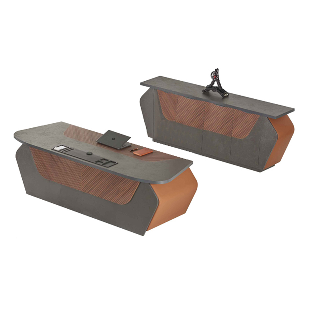Zweifarbig Braun Grau Arbeitszimmer Set BÃ¼rotisch mit Sideboard Modern