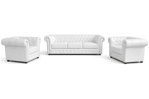Luxus Sofagarnitur 3+1+1 Sofa Leder 100% WeiÃ Chesterfield Wohnzimmer Sofort