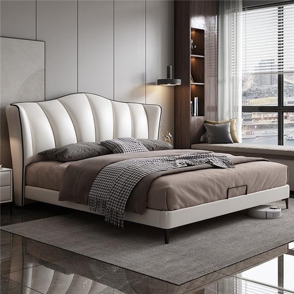 Schlafzimmer Bett Leder Luxus Stil Doppelbett beige Betten MÃ¶bel Einrichtung