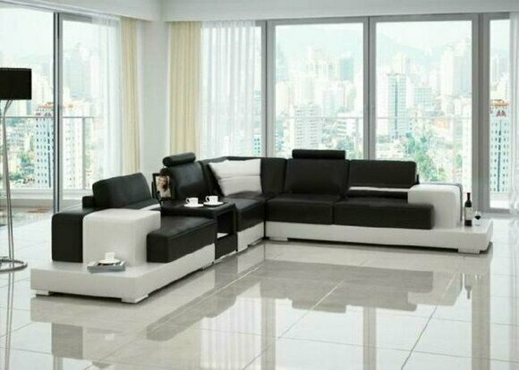 Wohnlandschaft Couch Garnitur Landschaft Leder Polster Ecke Eck Sofa Schwarz