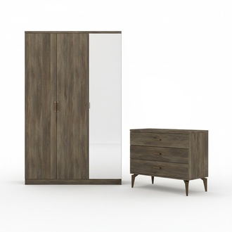 2tlg Schlafzimmer Set Kleiderschrank + Kommode Moderne MÃ¶bel Stil Braun