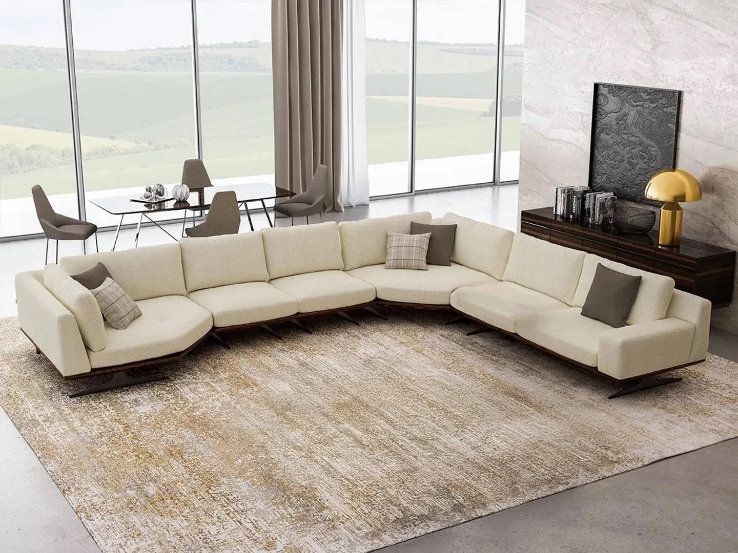Modernes Luxus Ecksofa L-Form aus Textil in Beige - Stilvoll Wohnen MÃ¶bel