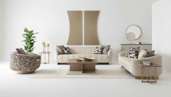3+3+1 Sitzer, Couchtisch & 2 Beistelltische â Wohnzimmer-Komplettset