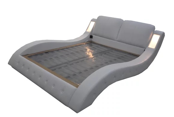 Luxus Bett mit USB Polster Hotel Betten Leder 140/160/180/200 LB8824