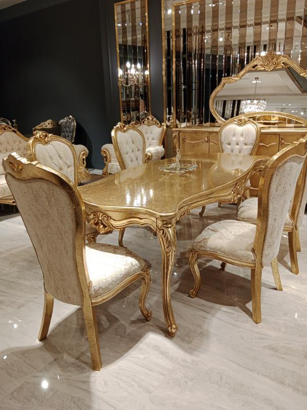 Klassisch Gold Esszimmer set Holztisch Esstisch + 4x StÃ¼hle KÃ¼che Holz