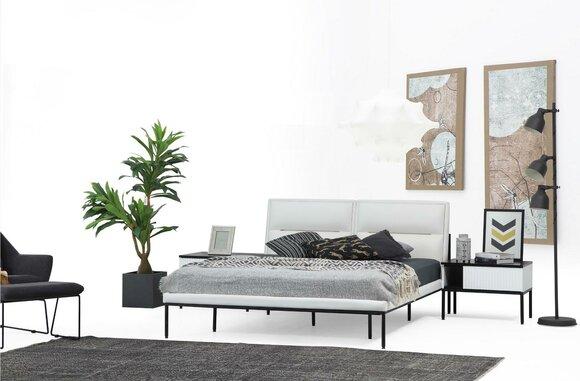 Garnitur Schlafzimmer Doppelbett Bett Nachttische Weiß Set 6tlg Modern