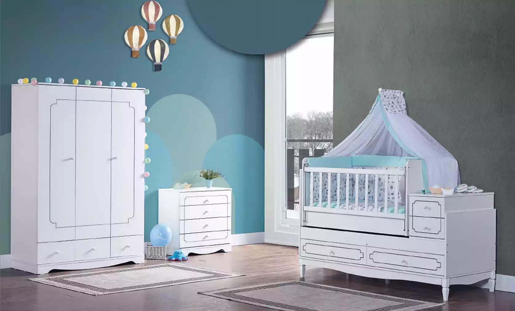 SÃ¤ugling Zimmer Kinderzimmer Bett WeiÃ Baby Schrank Kommode 3tlg.