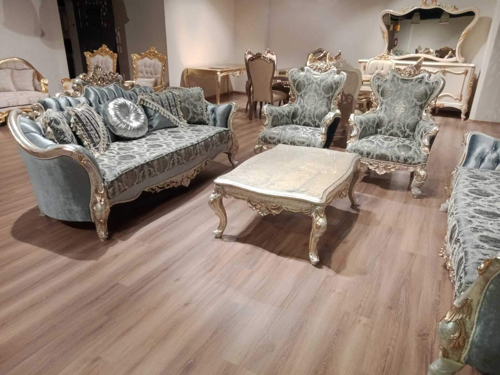 Sofa Couch MÃ¶bel Set Garnitur 3+1+1 Couchtisch Silber Barock Rokoko