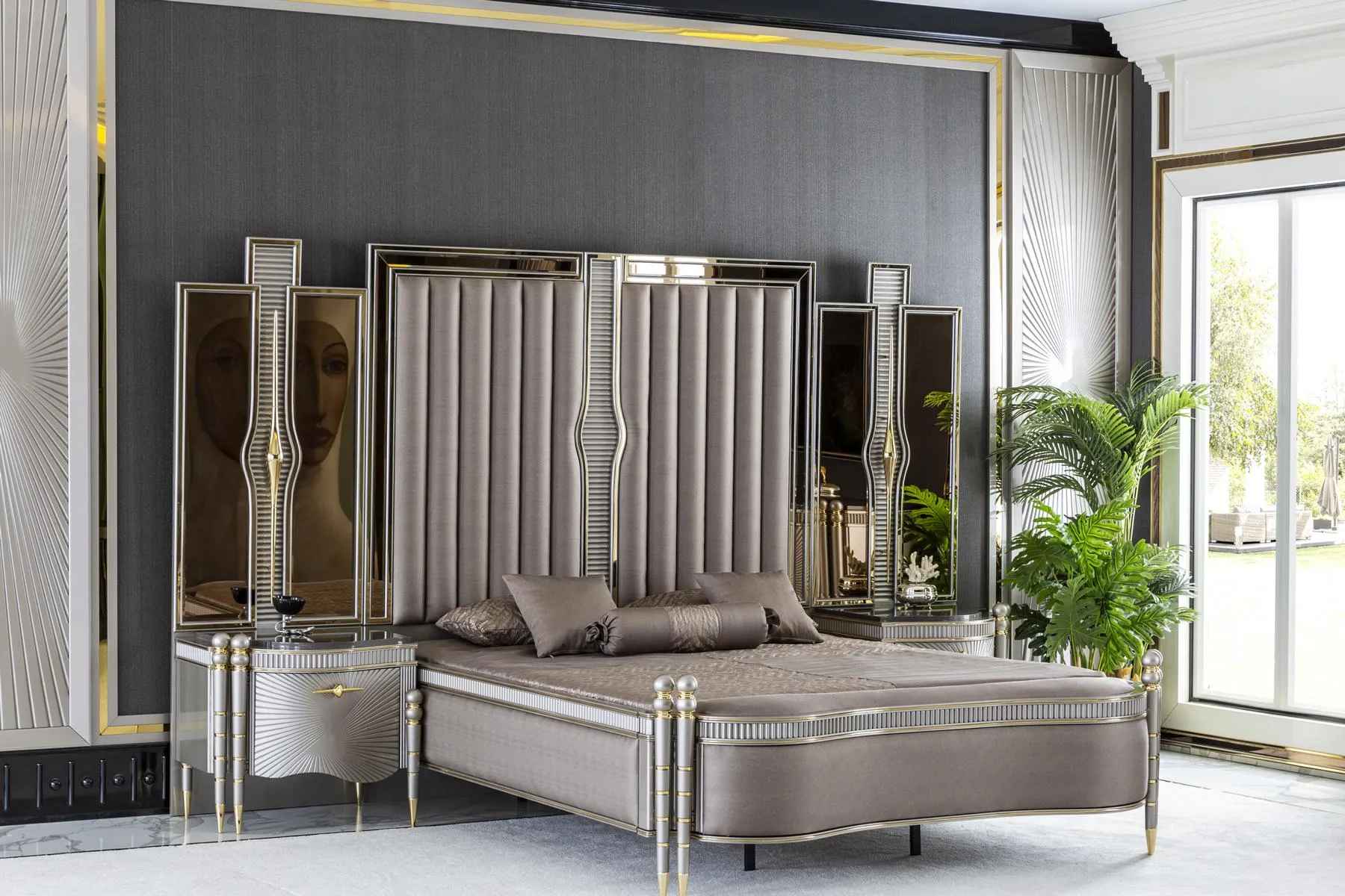 Bett Grau SchÃ¶n Polster Design Luxus Doppel Schlafzimmer Betten MÃ¶bel