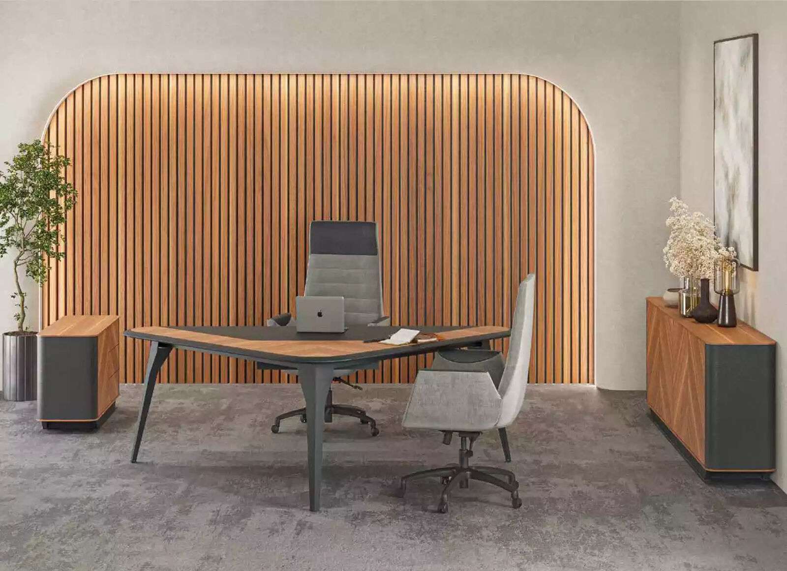 Arbeitszimmer BÃ¼ro Schreibtisch Kommode Sideboard Modern Holz Braun