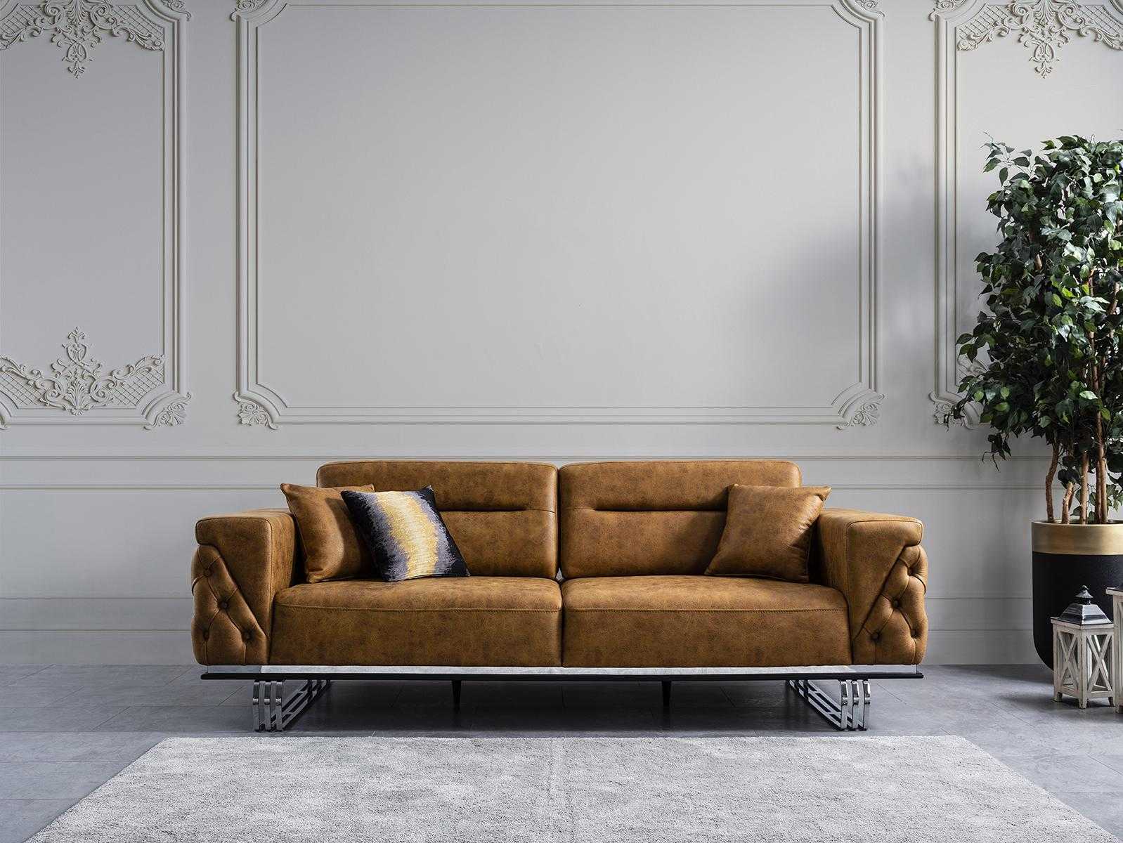 Sofa 3 Sitzer Wohnzimmer Design MÃ¶bel Stil Modern Neu braun Luxus