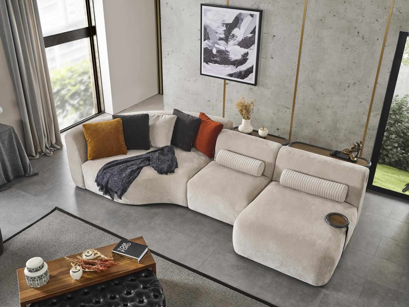 Ecksofa L Form Design Couch Holz mit Textil Polster neu MÃ¶bel weiÃ