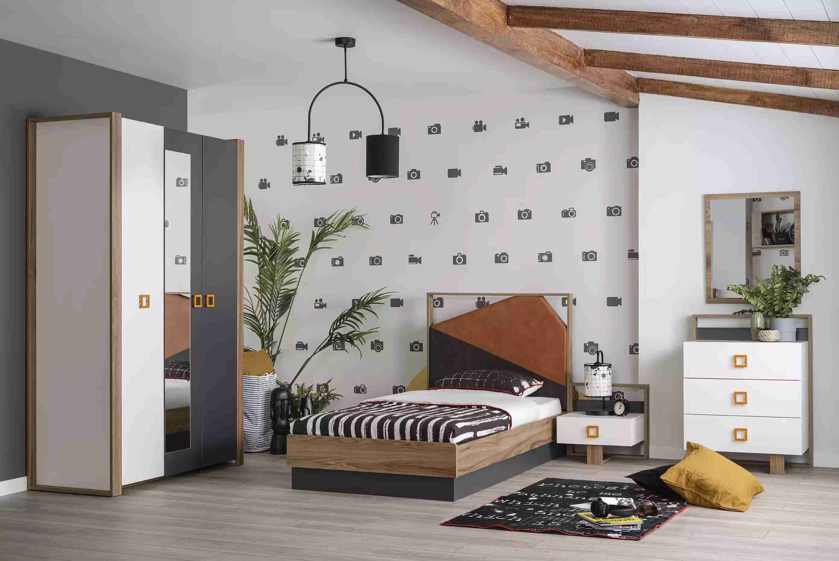 Garnitur Bett Schlafzimmer Kinderzimmer Set MÃ¶bel Grau 5tlg Holz Neu