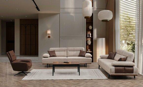 Komplette Stoffsofa Dreisitzer Sessel Couch Beige 3tlg Polstersofa Set