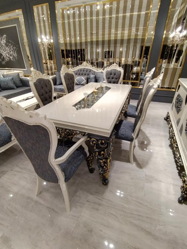 GlamourÃ¶ses Esszimmer Set Esstisch + 6x StÃ¼hle + Kommod mit Spiegel 8 tlg
