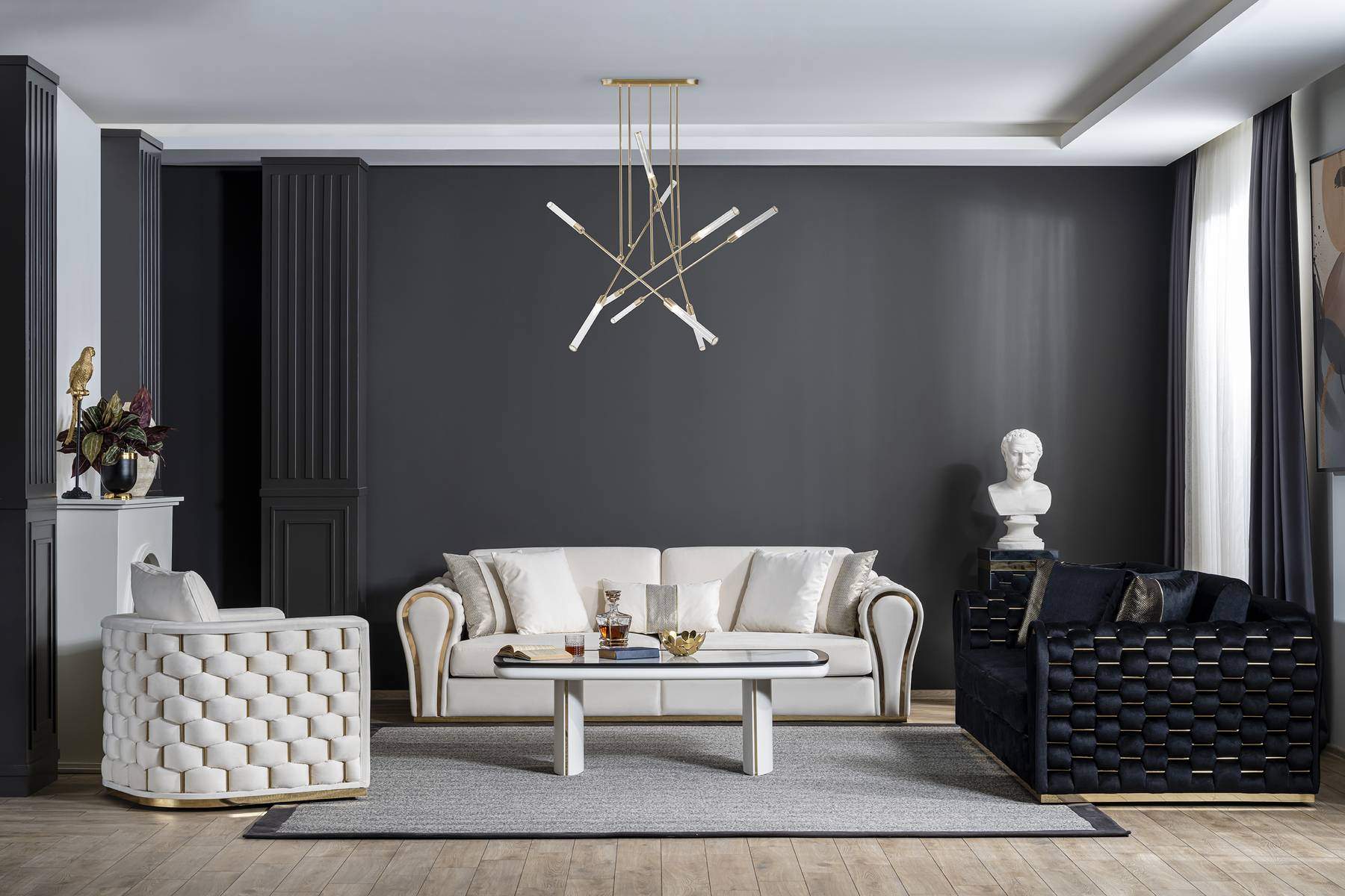 Wohnzimmer Sitzgruppe Luxus Dreisitzer Sessel Designer WeiÃes Set 3tlg