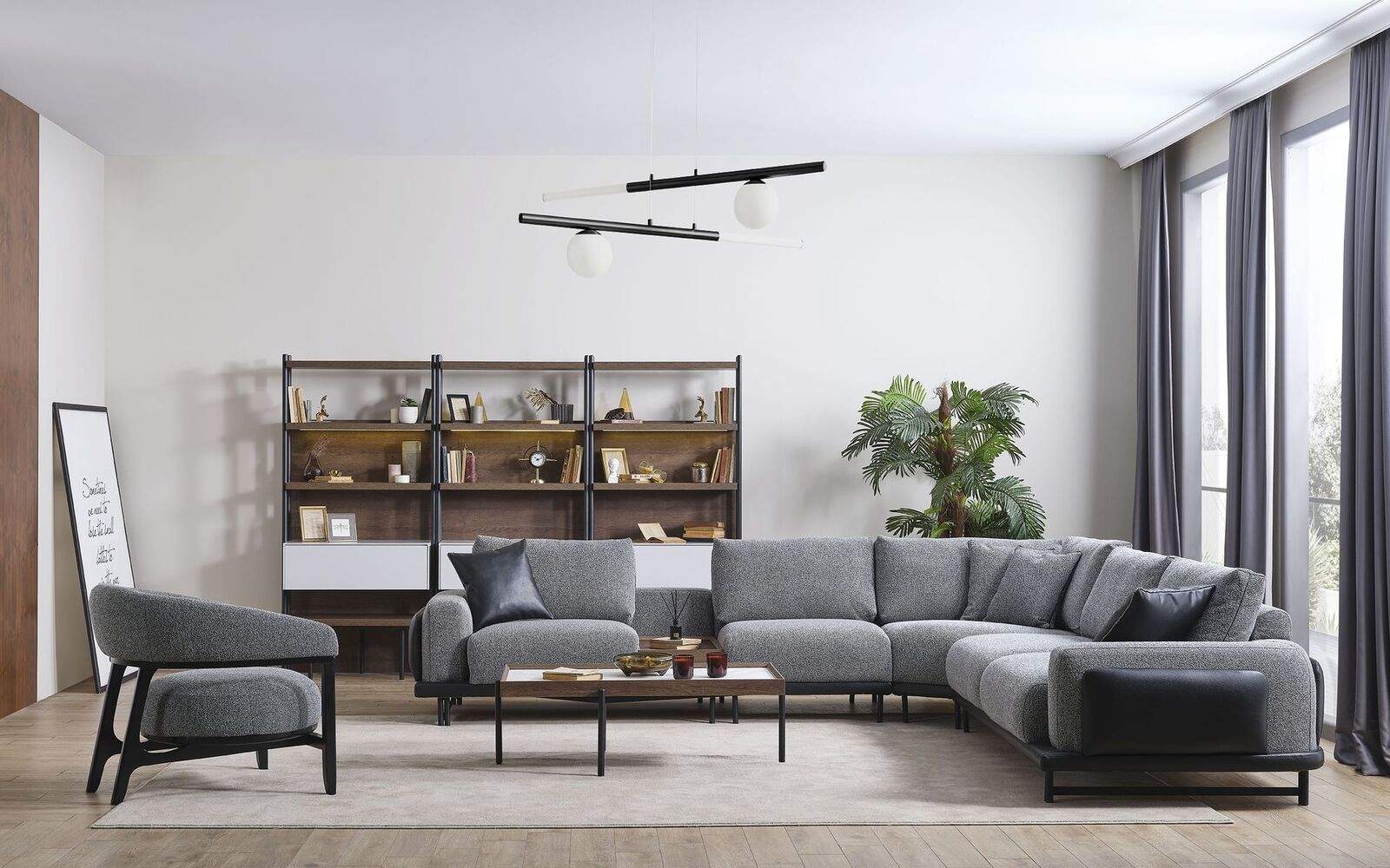 Graues Polster Ecksofa Designer Textil Sessel Wohnzimmer Luxus Garnitur