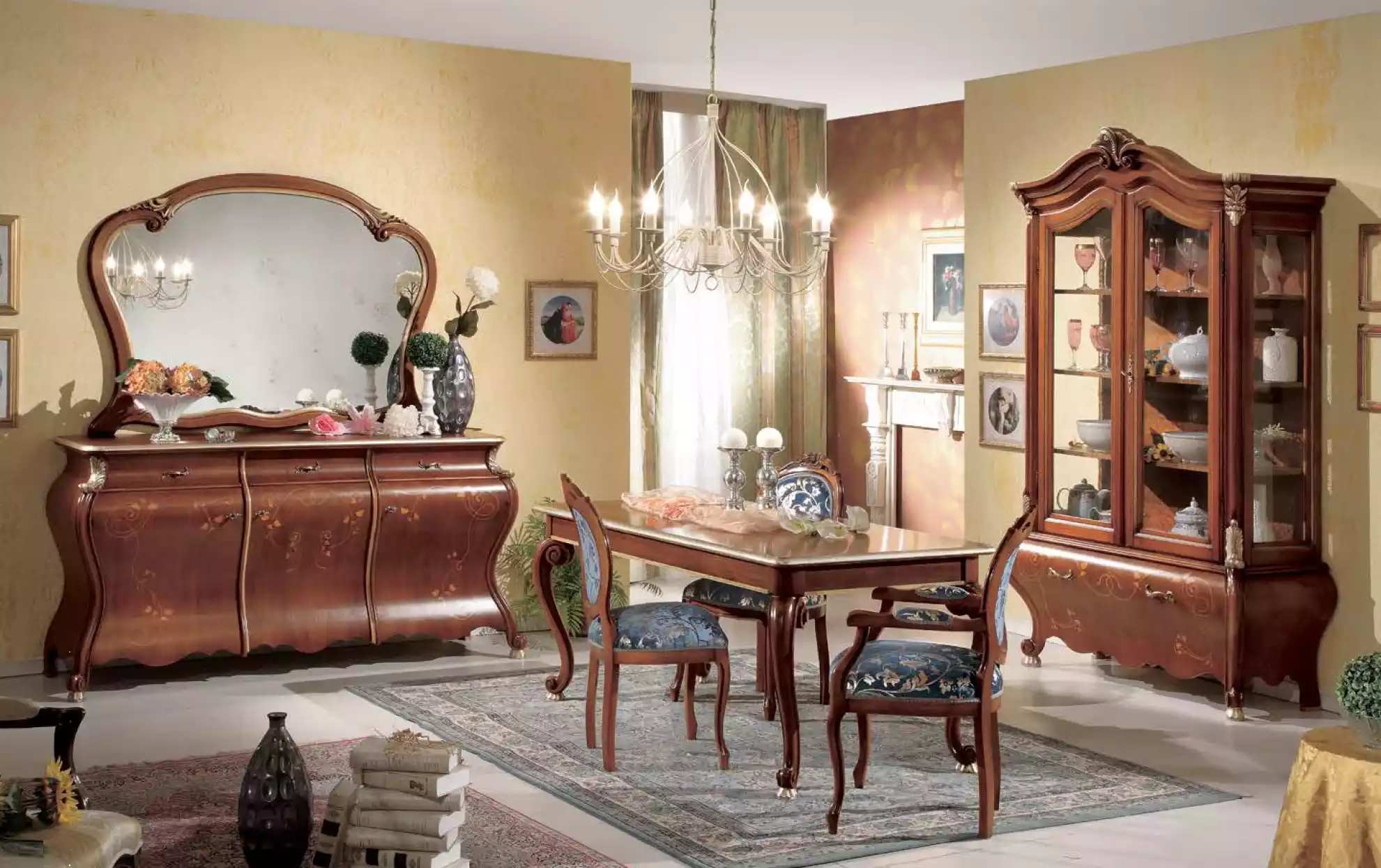 GroÃes Esszimmer Set Luxus MÃ¶bel Esstisch 4x StÃ¼hle Kommode Spiegel 8tlg