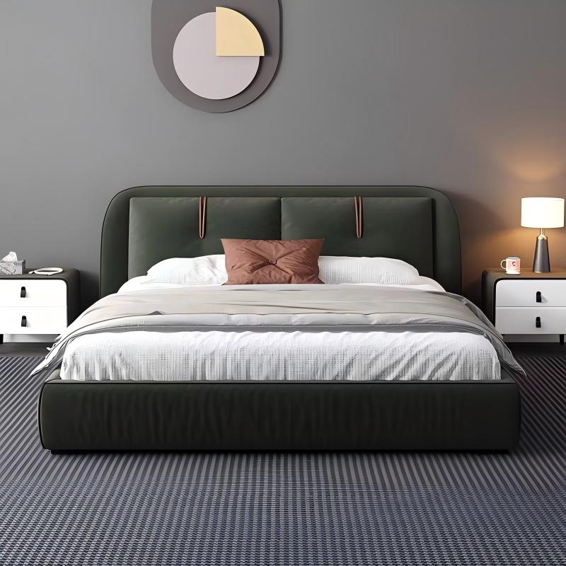 Designer Lederbett DunkelgrÃ¼n Modern Luxus Doppelbett Gepolstertes Bett