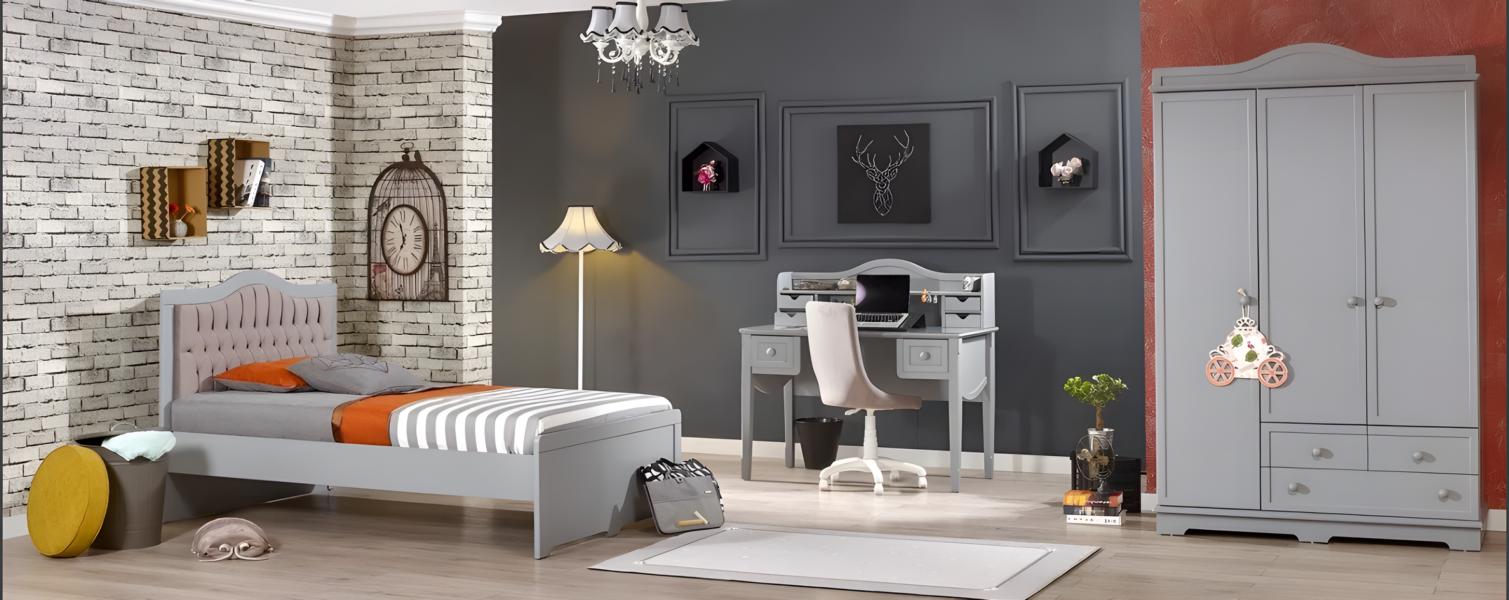 Kinderzimmer-Set in WeiÃ aus Holz mit Kinderbett, Schrank