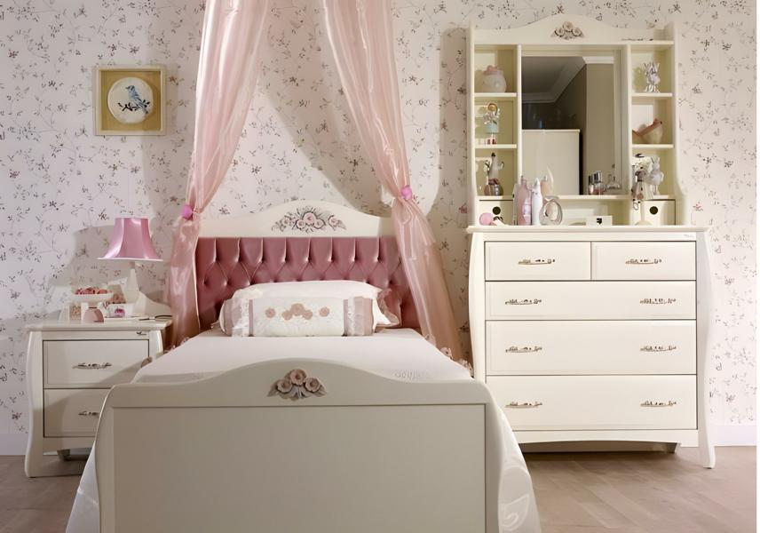 WeiÃes Kinderzimmer-Set aus Holz mit Bett, Nachttisch und Schrank