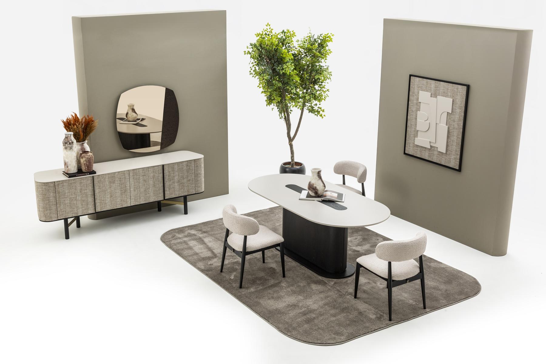 Elegantes Esszimmer Set aus Holz in Beige mit Tisch, StÃ¼hlen