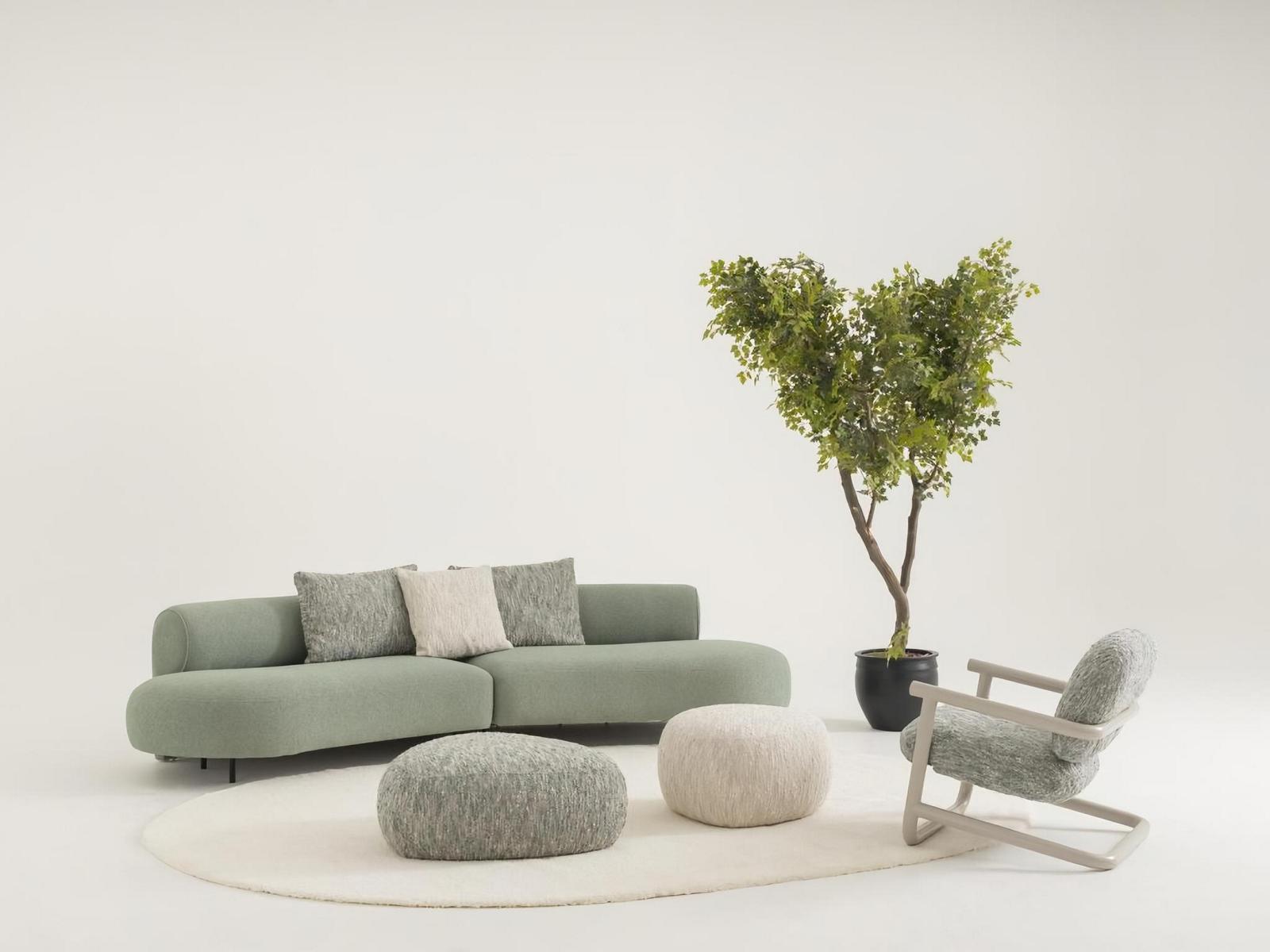 Wohnzimmer Set aus Stoff und Holz in GrÃ¼n, modernes Design