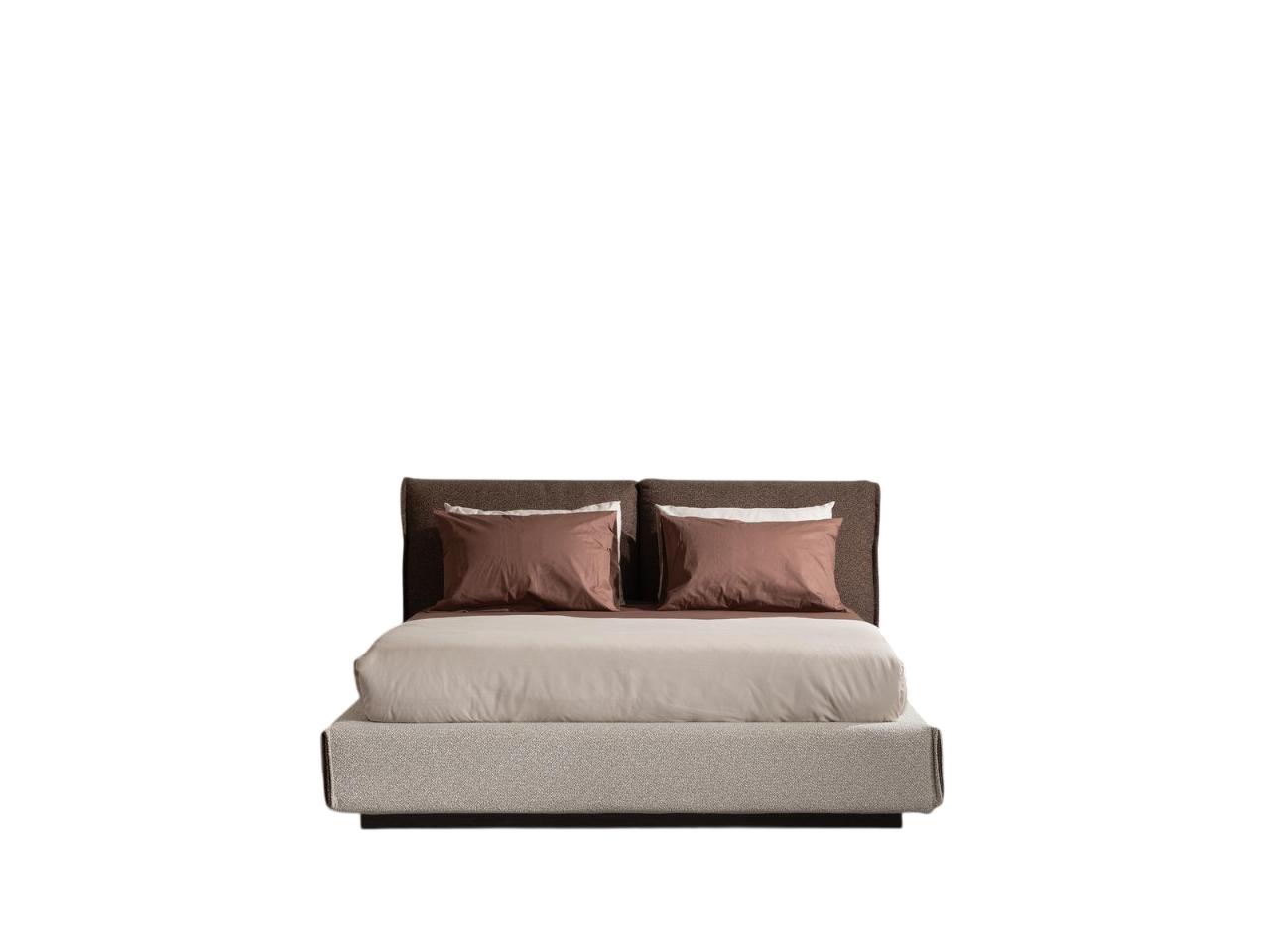 Hochwertiges braunes Bett aus Holz und Textil im eleganten Design
