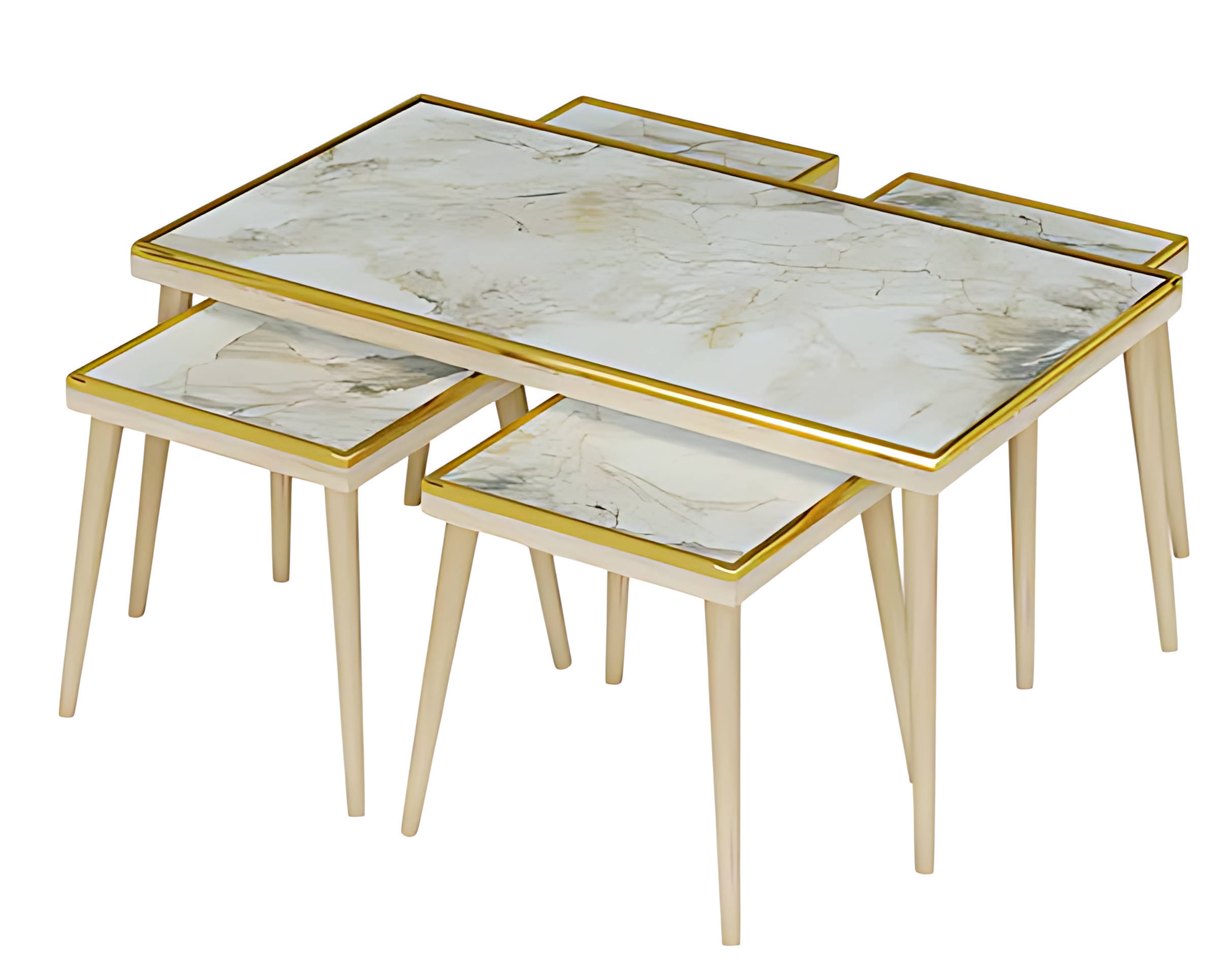 Elegantes weiÃes Wohnzimmer-Set aus Holz und Edelstahl im modernen