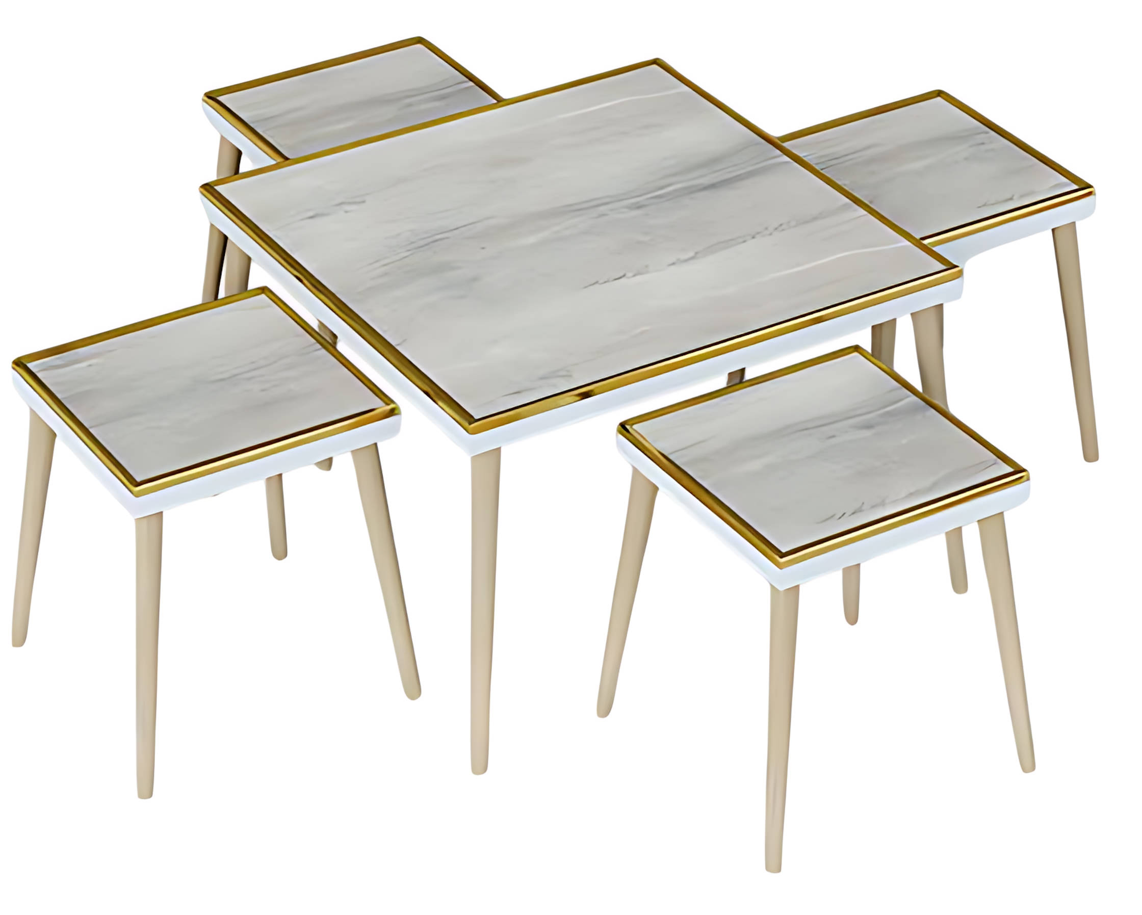 Elegantes graues Wohnzimmer-Set aus Holz und Edelstahl