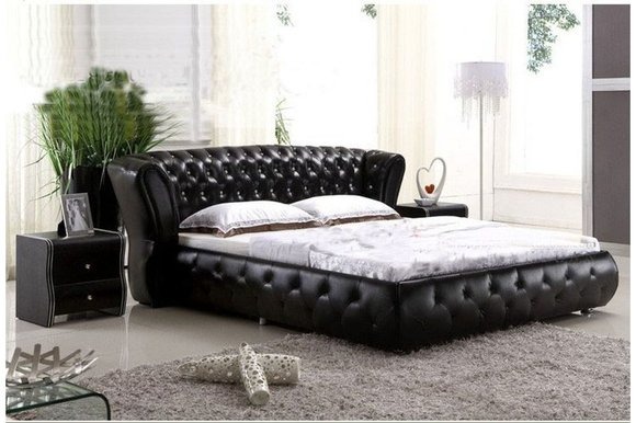 XXL Chesterfield Lederbett WeiÃ Betten Polster Ehe Designer Leder Modern