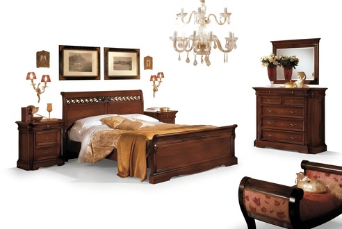 5tlg.Set SchlafzimmermÃ¶bel Bett 2 Nachttische Kommode mit Spiegel Braun