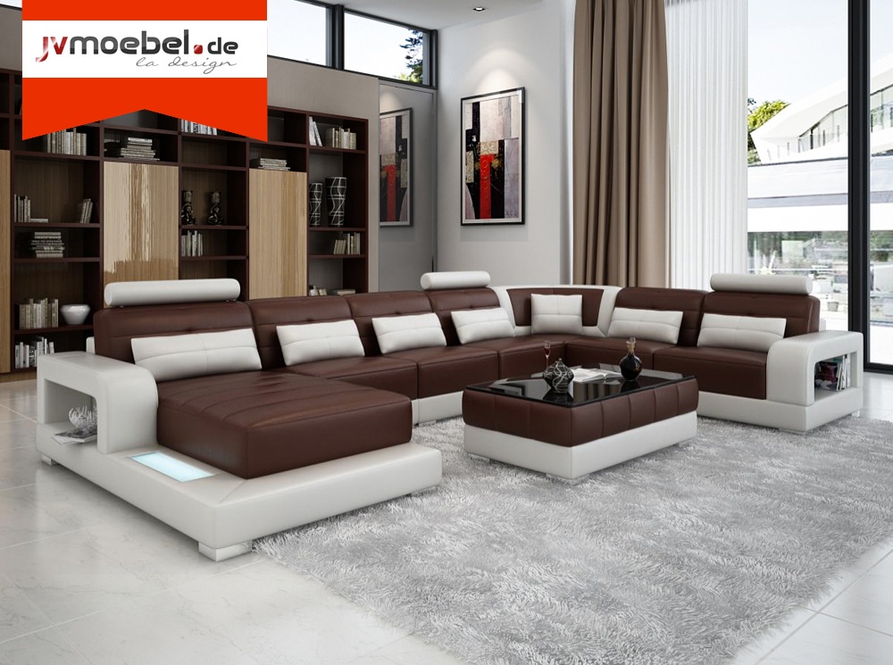 XXL Big Wohnlandschaft Sofa Couch Polster Eck Leder Sofa Garnitur
