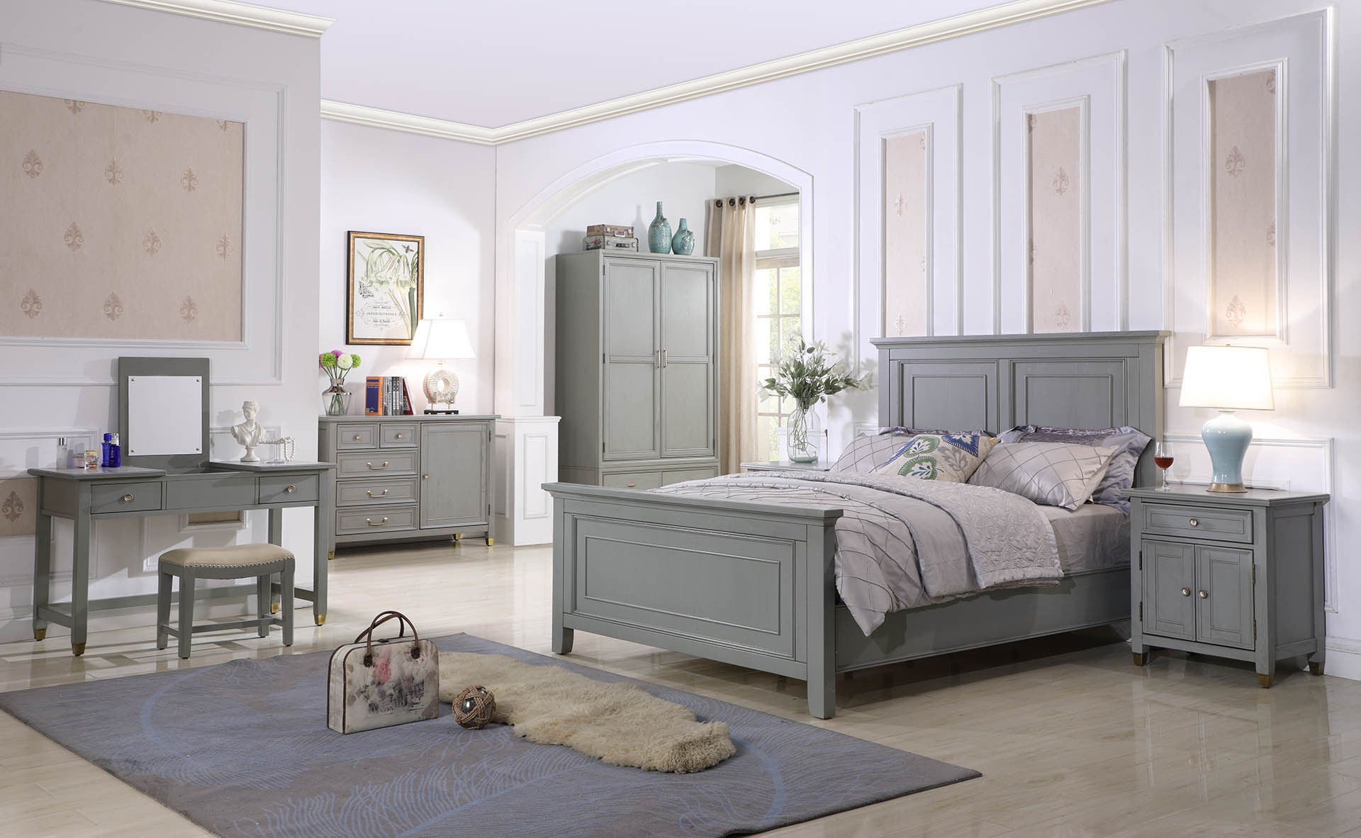 Schlafzimmer MÃ¶bel Komplette Sets Bett Nachttisch Kleiderschrank Tisch Neu 6tlg.
