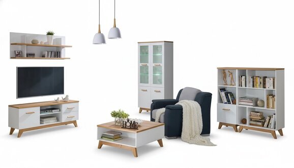 6 Teile Moderne Wohnwand Wohnzimmer Set Vitrine TV-StÃ¤nder Regal